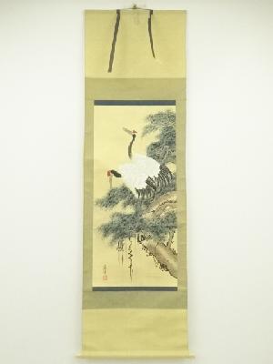 恵常筆　松鶴延年　肉筆絹本掛軸